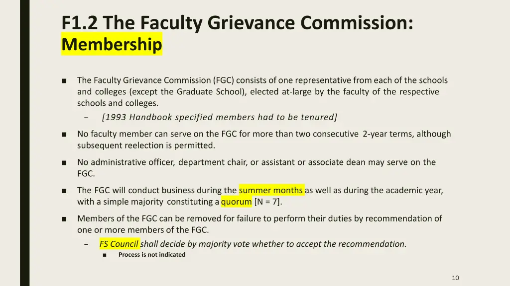 f1 2 the faculty grievance commission membership