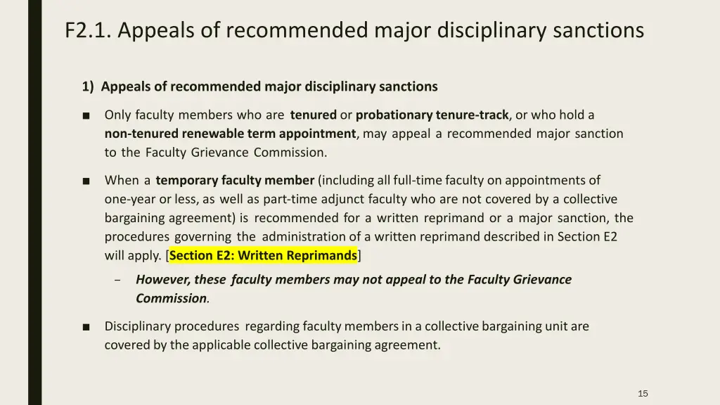 f2 1 appeals of recommended major disciplinary