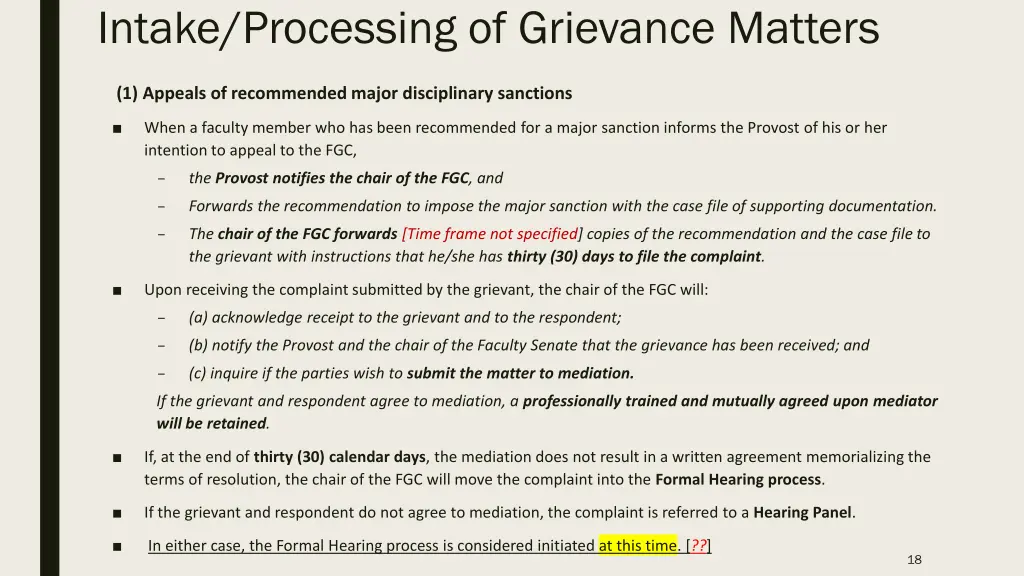 intake processing of grievance matters