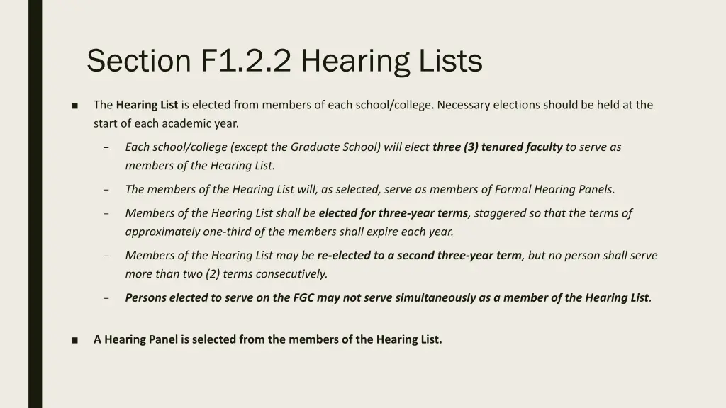 section f1 2 2 hearing lists
