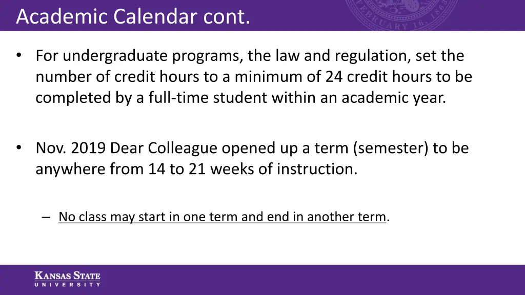 academic calendar cont