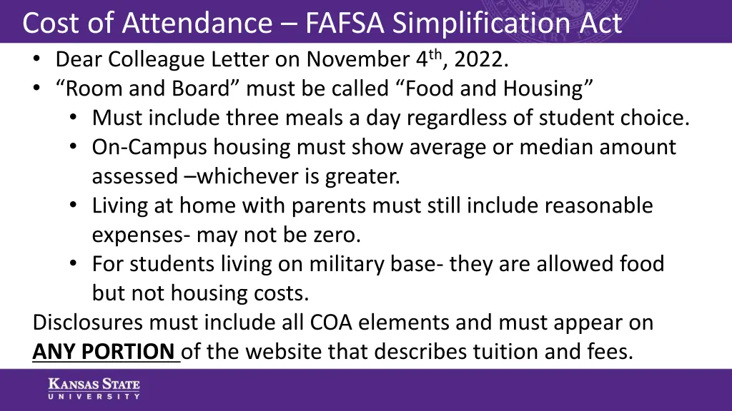 cost of attendance fafsa simplification act dear