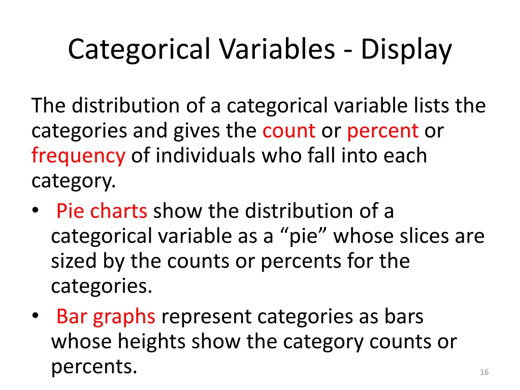 categorical variables display