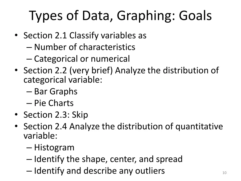 types of data graphing goals