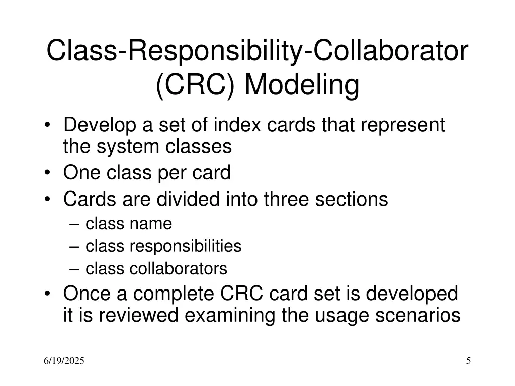 class responsibility collaborator crc modeling