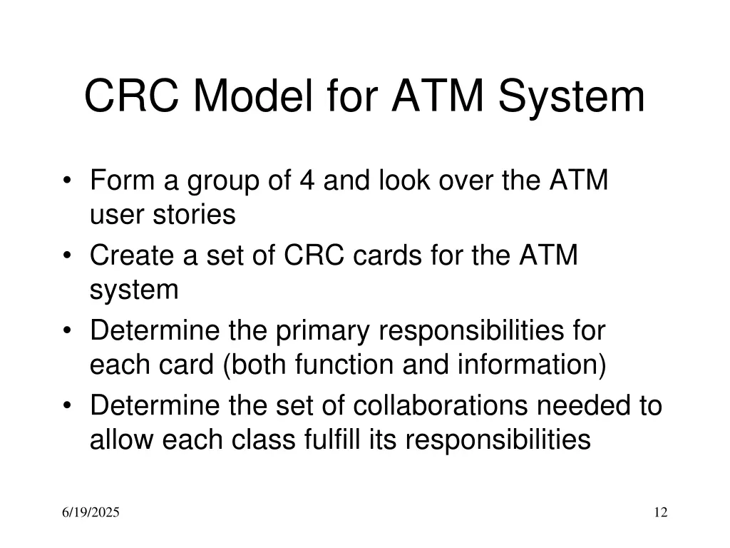 crc model for atm system