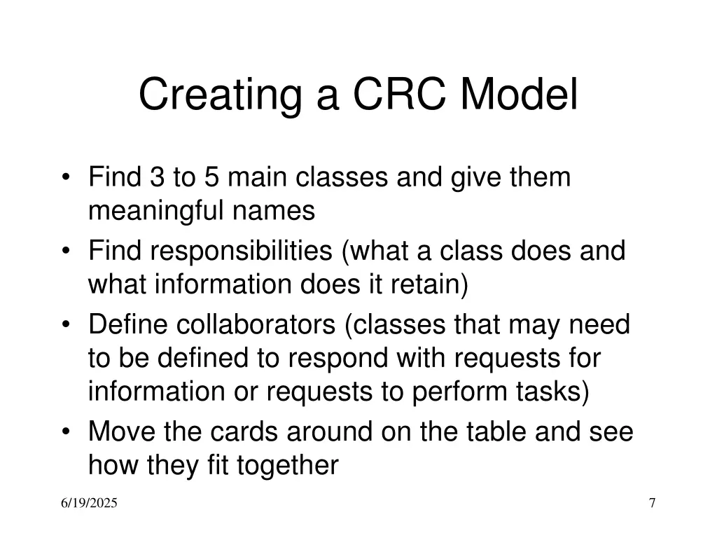 creating a crc model