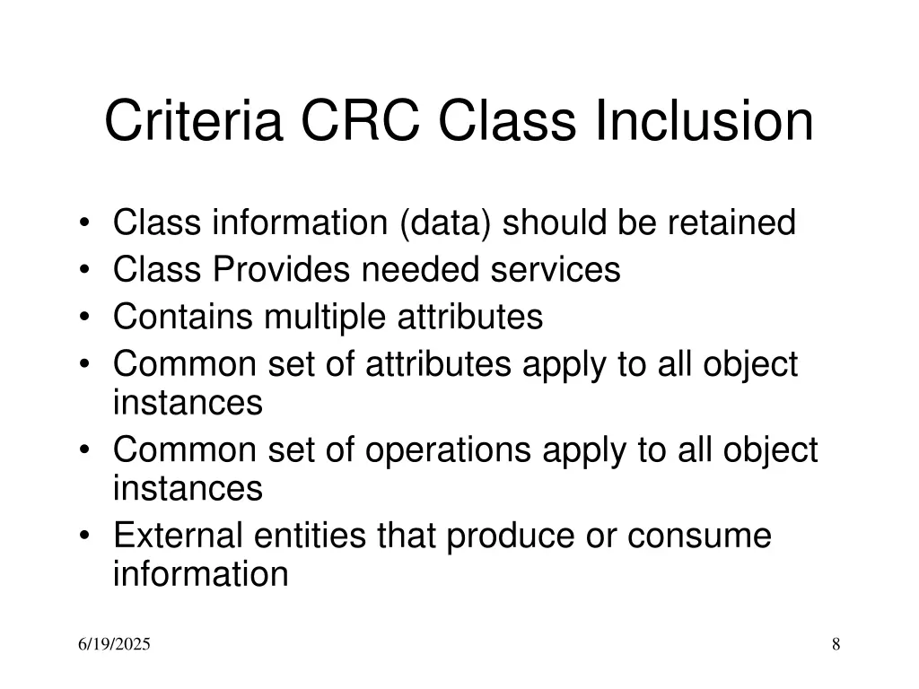 criteria crc class inclusion