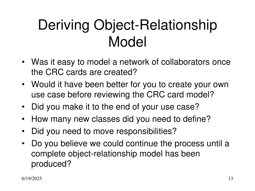 deriving object relationship model