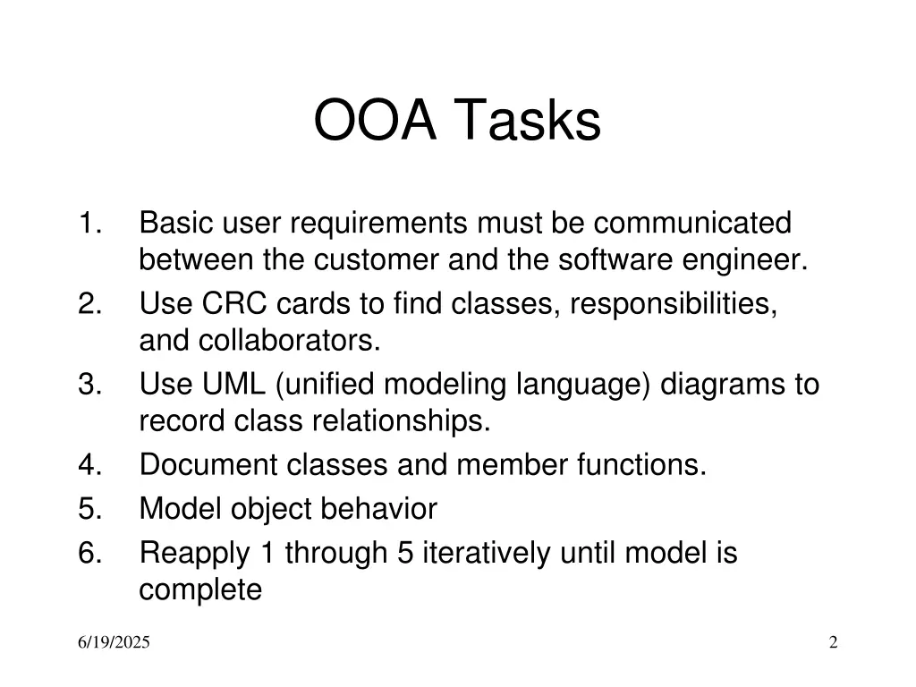 ooa tasks