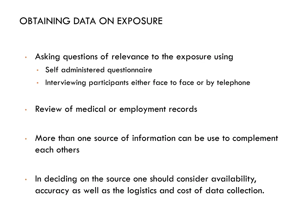 obtaining data on exposure
