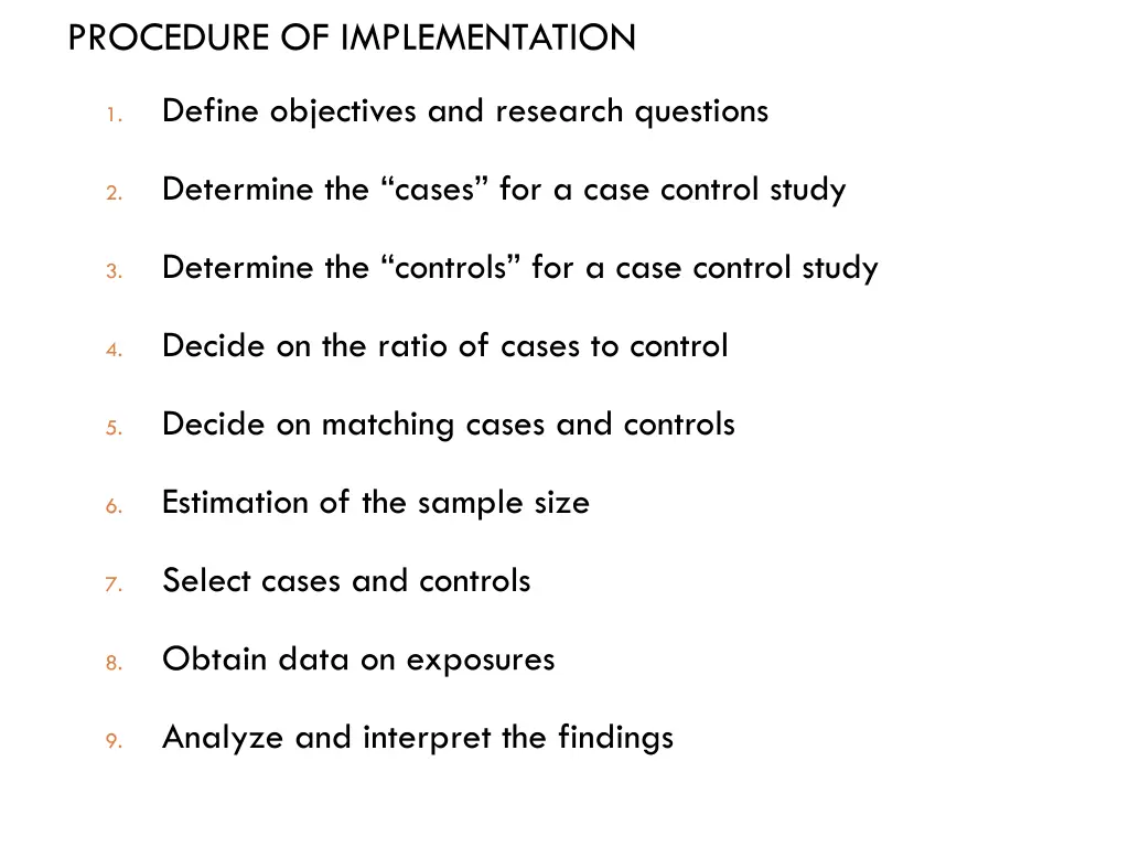 procedure of implementation