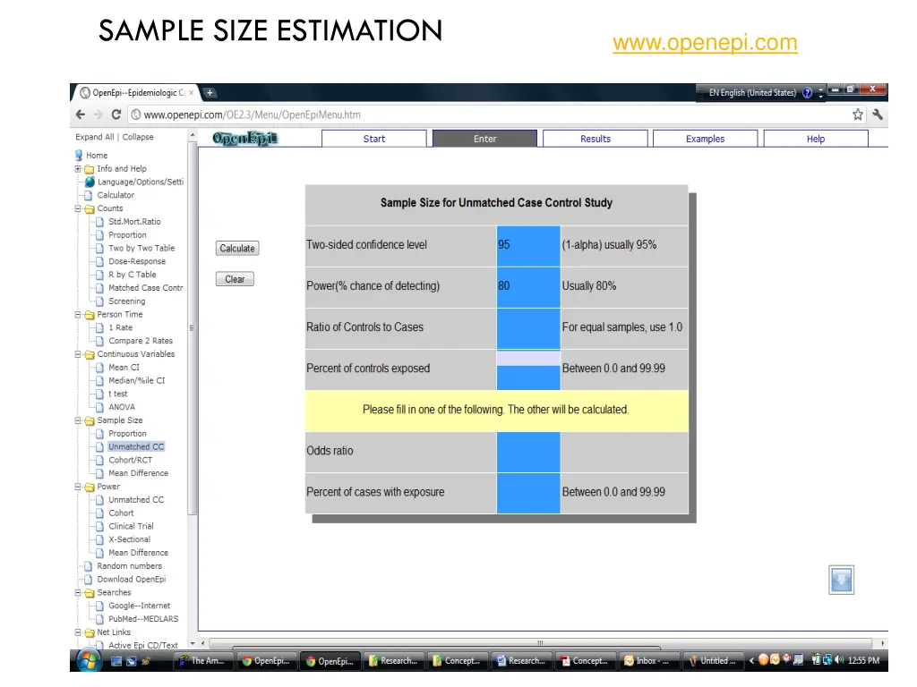 sample size estimation
