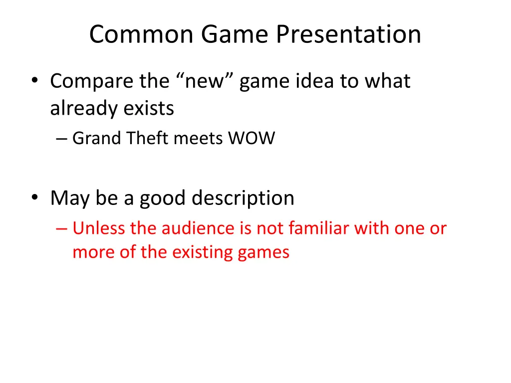 common game presentation