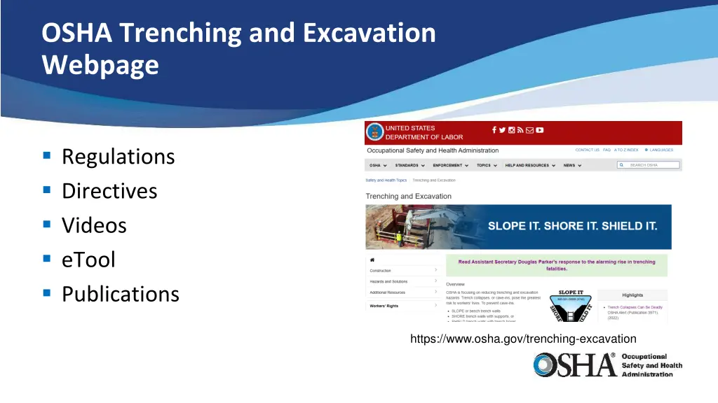 osha trenching and excavation webpage