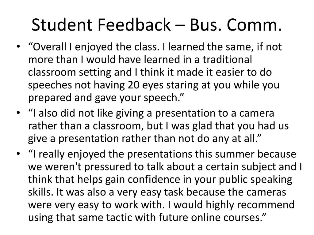 student feedback bus comm overall i enjoyed