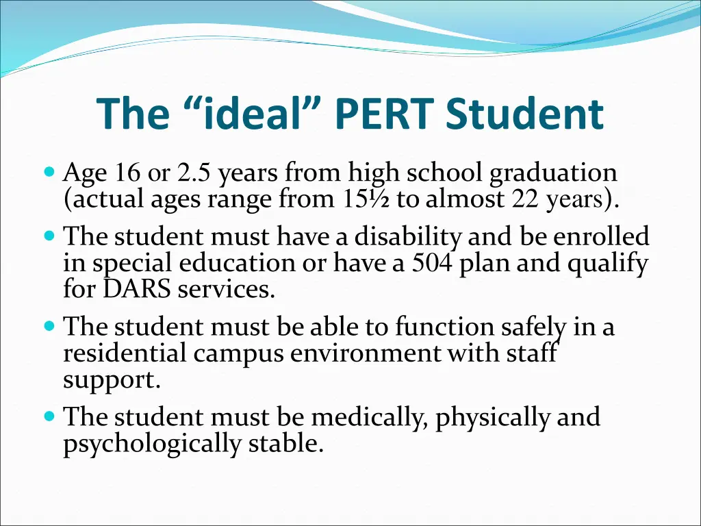 the ideal pert student