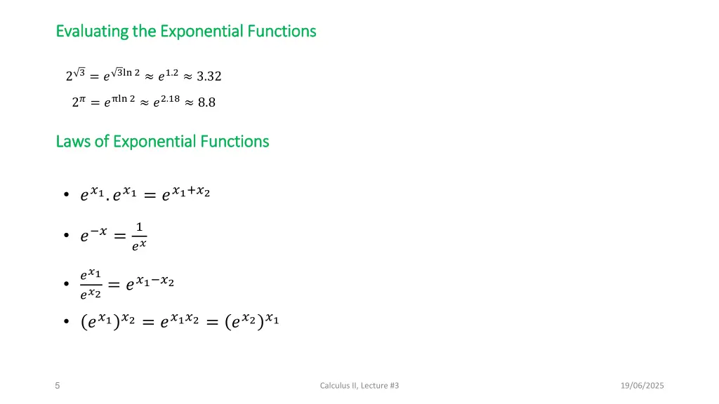 evaluating the exponential functions evaluating