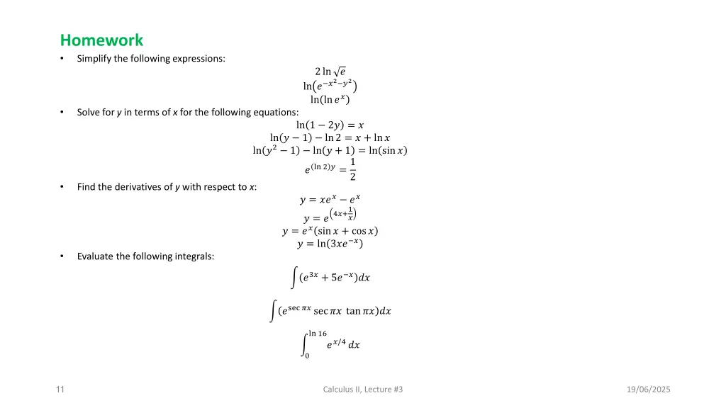 homework simplify the following expressions