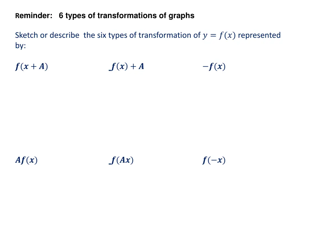 r eminder 6 types of transformations of graphs