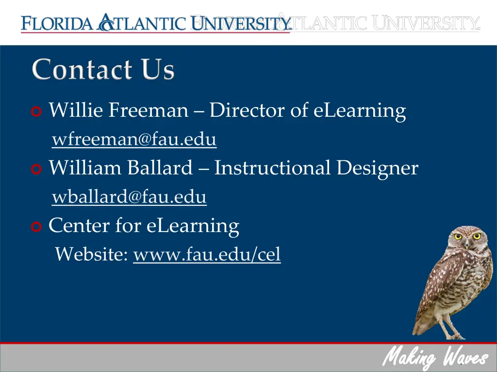 willie freeman director of elearning wfreeman@fau