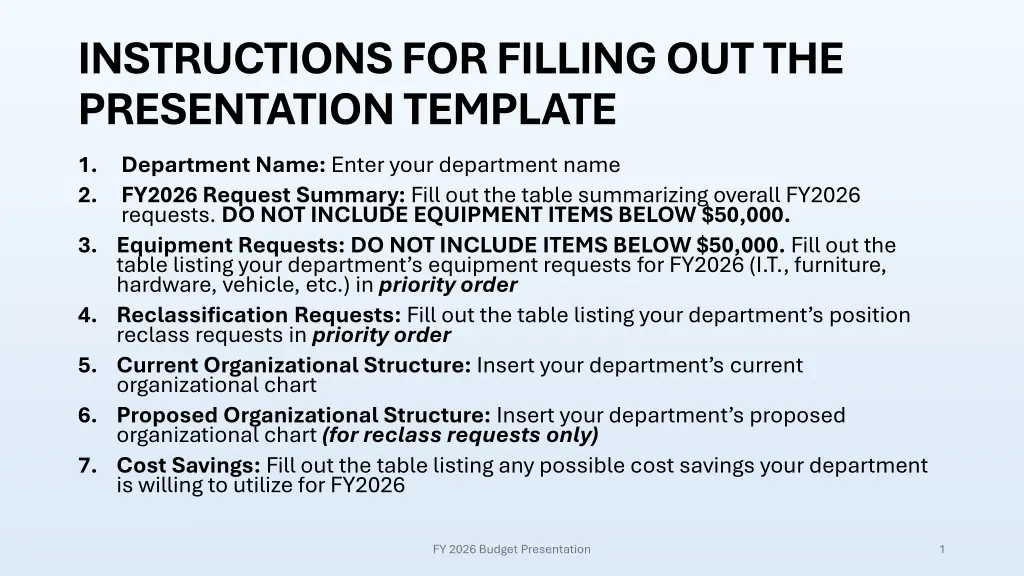 instructions for filling out the presentation