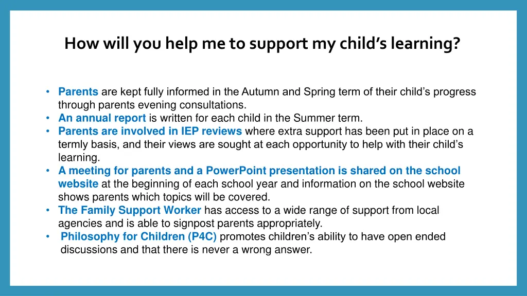 how will you help me to support my child