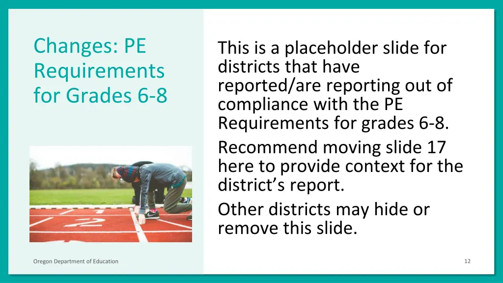 changes pe requirements for grades 6 8