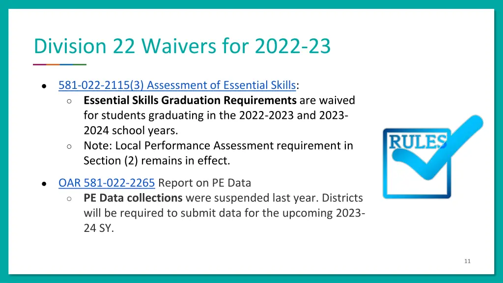 division 22 waivers for 2022 23