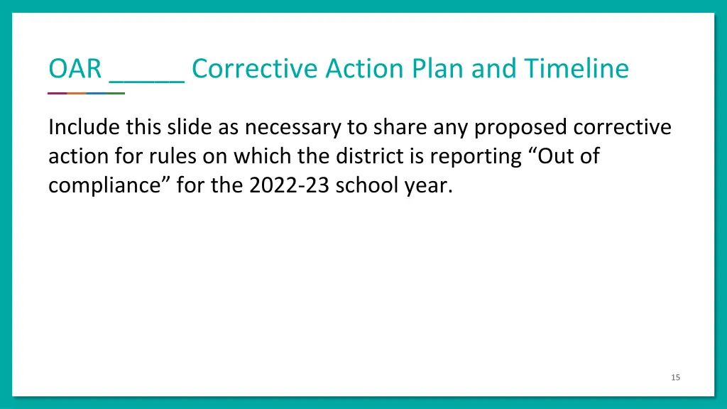 oar corrective action plan and timeline