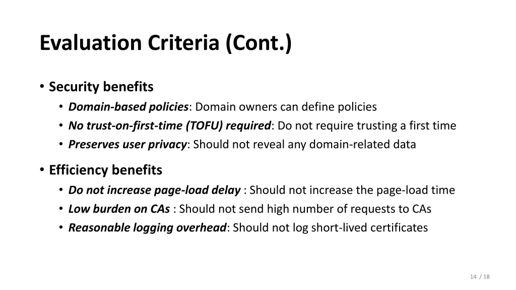 evaluation criteria cont