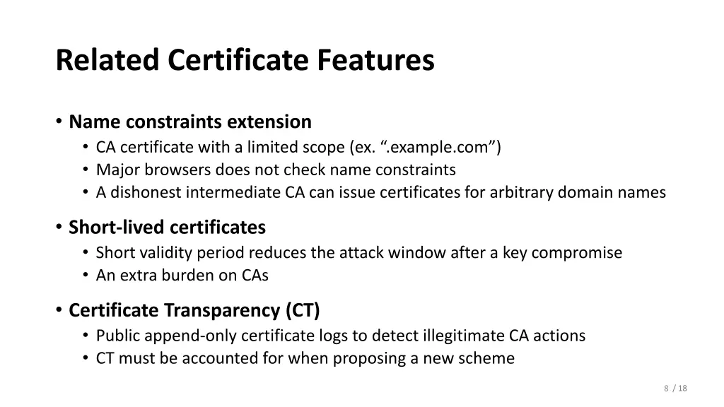 related certificate features