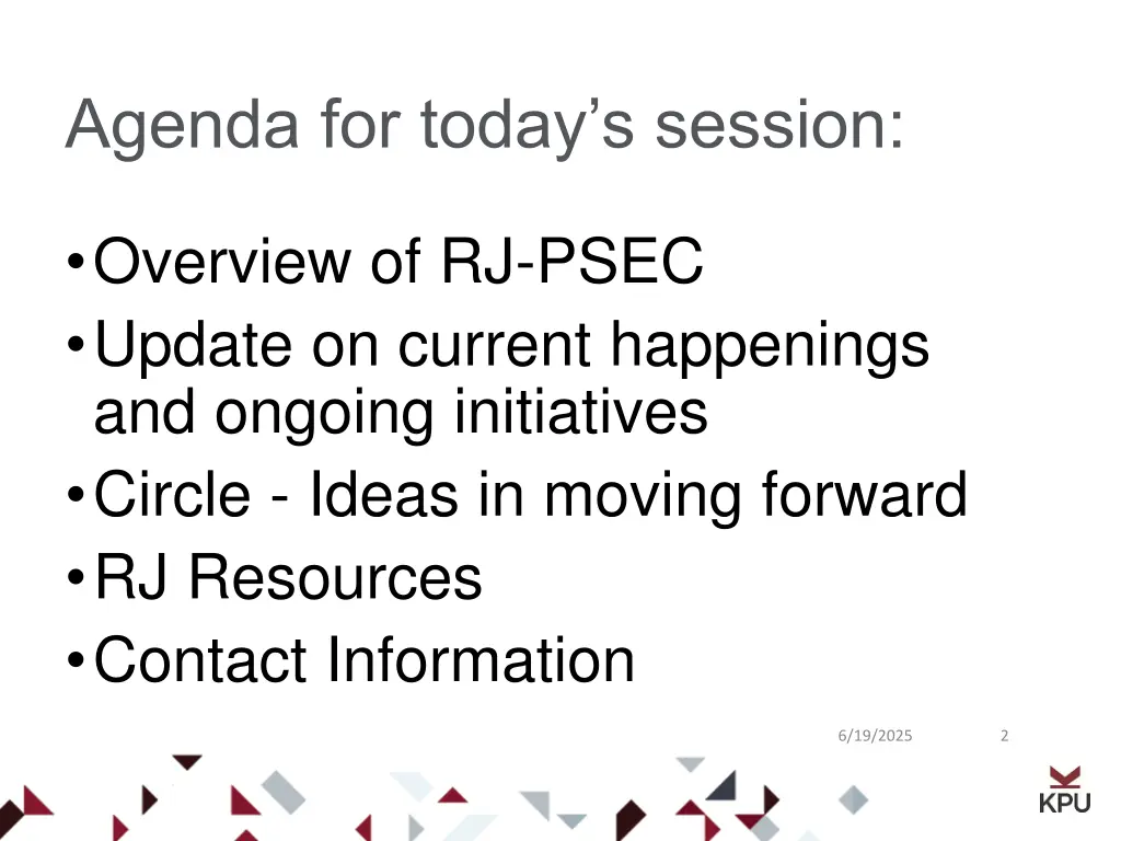 agenda for today s session
