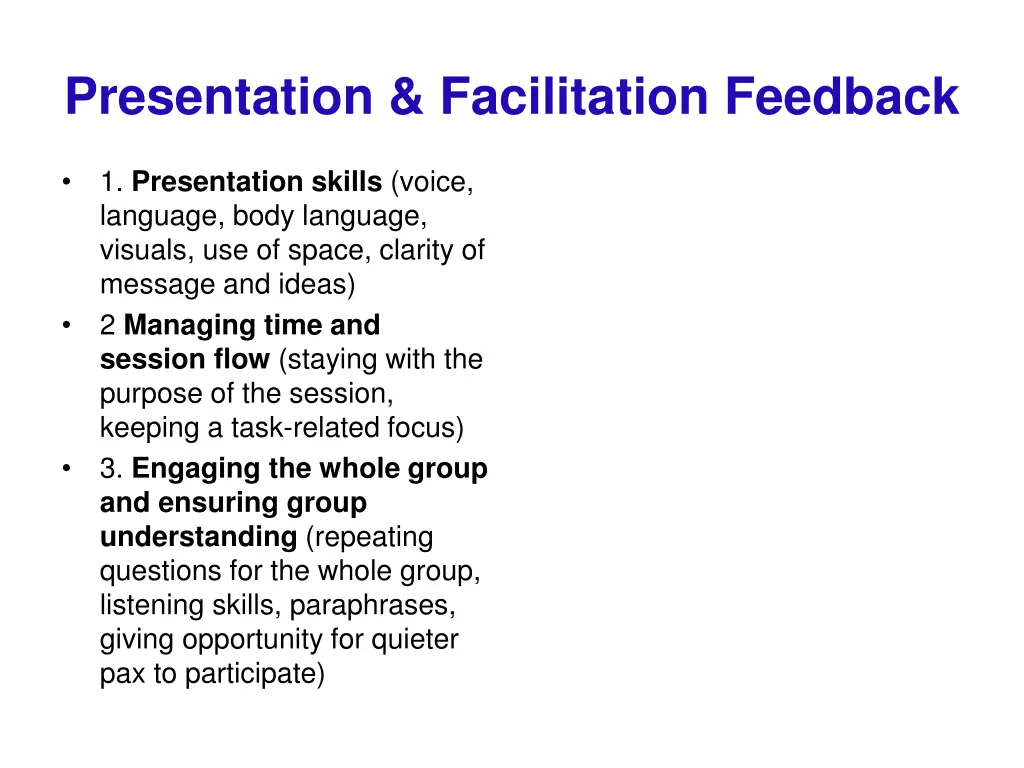 presentation facilitation feedback