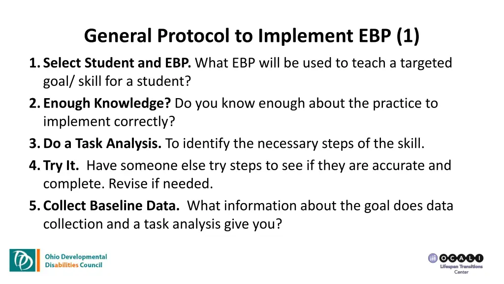 general protocol to implement ebp 1