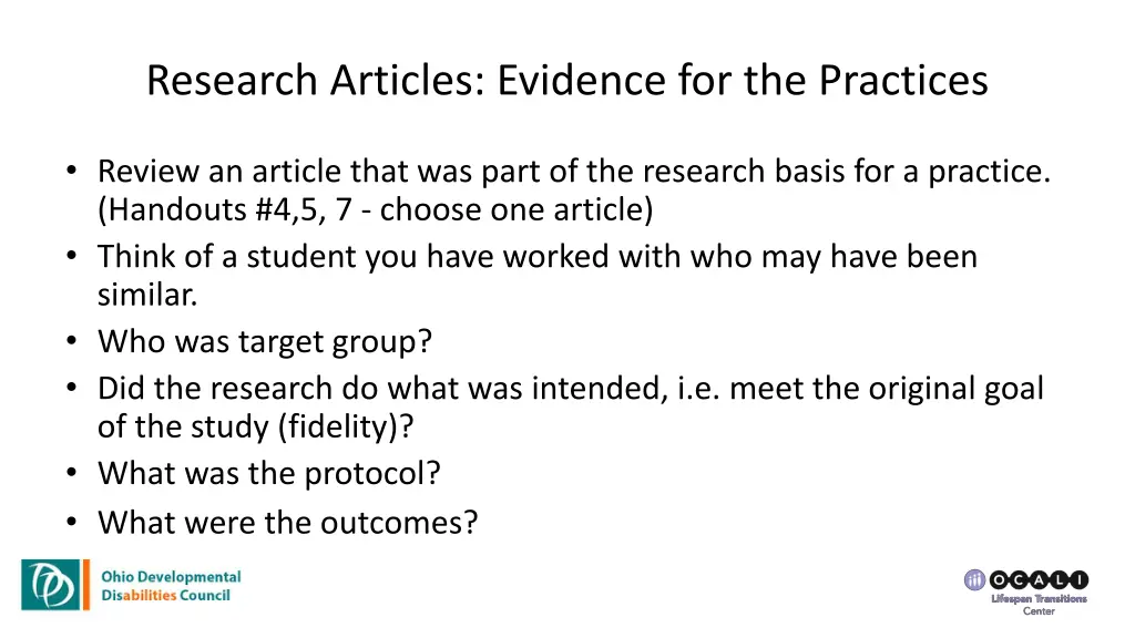 research articles evidence for the practices