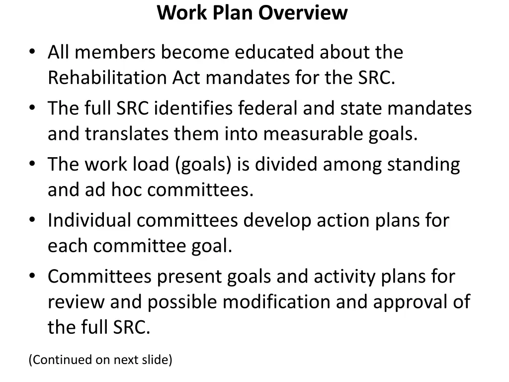 work plan overview