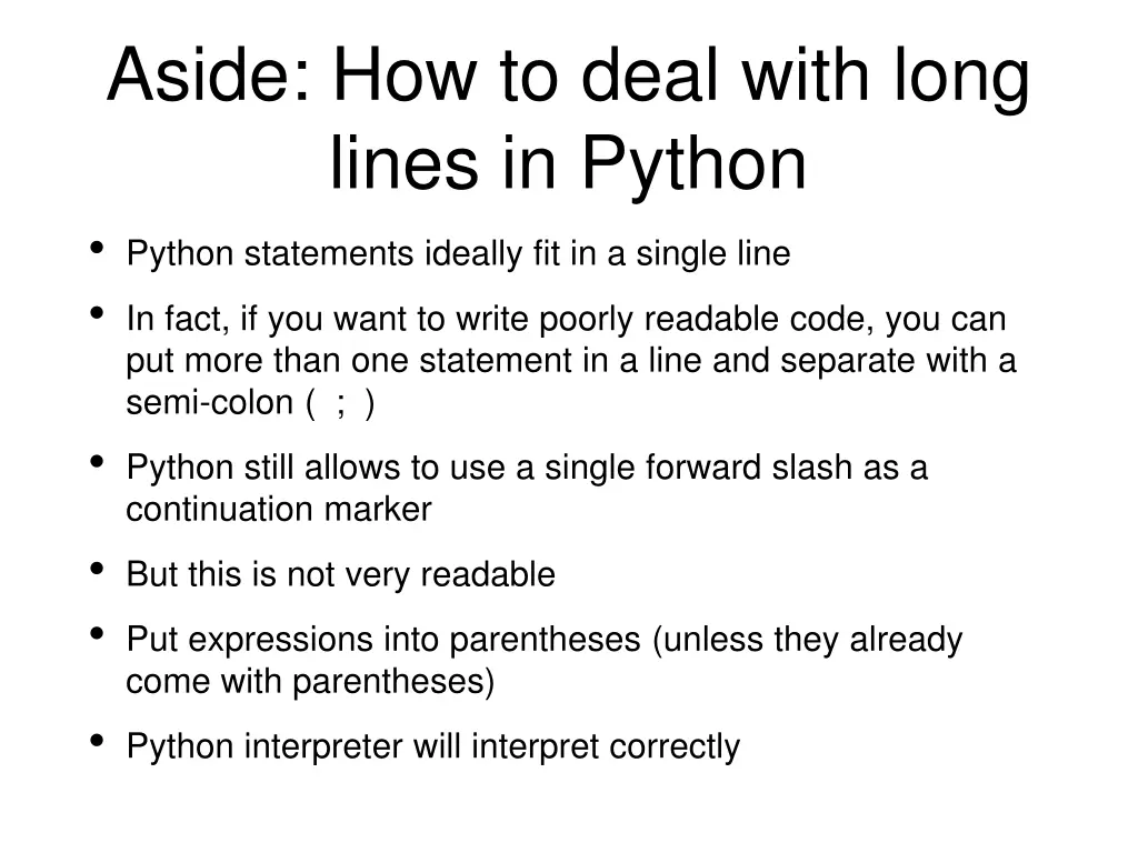 aside how to deal with long lines in python
