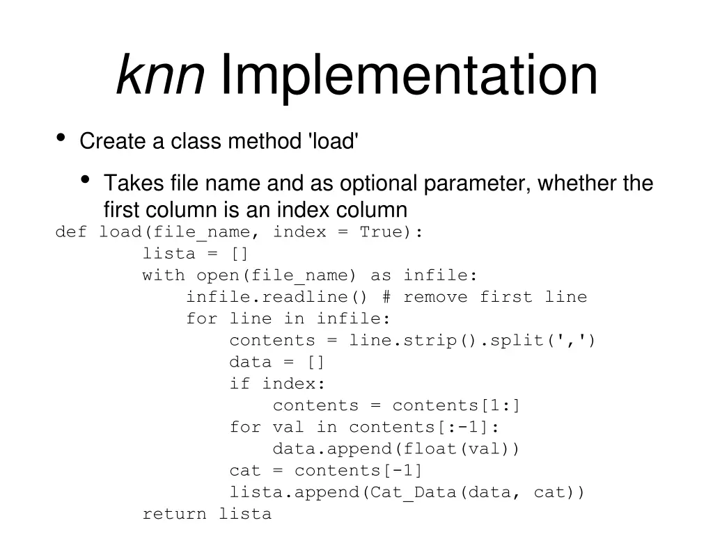 knn implementation create a class method load