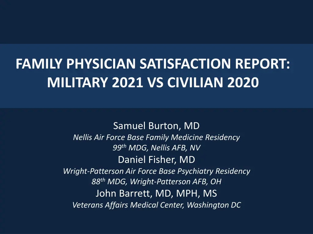 family physician satisfaction report military