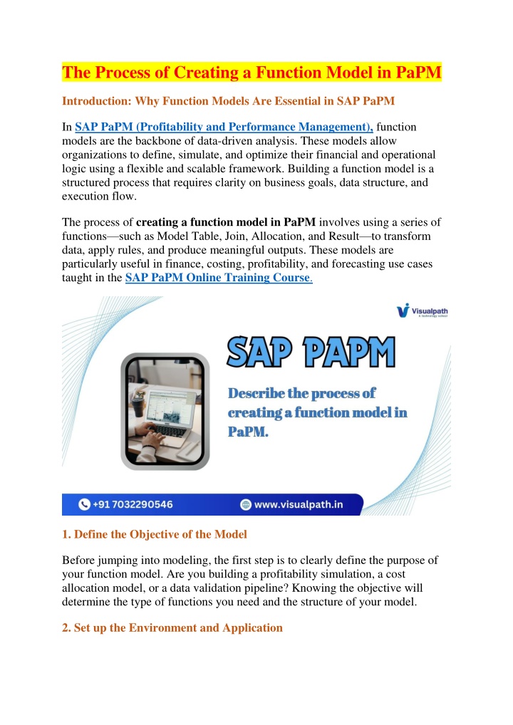 the process of creating a function model in papm