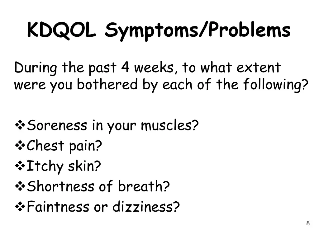 kdqol symptoms problems