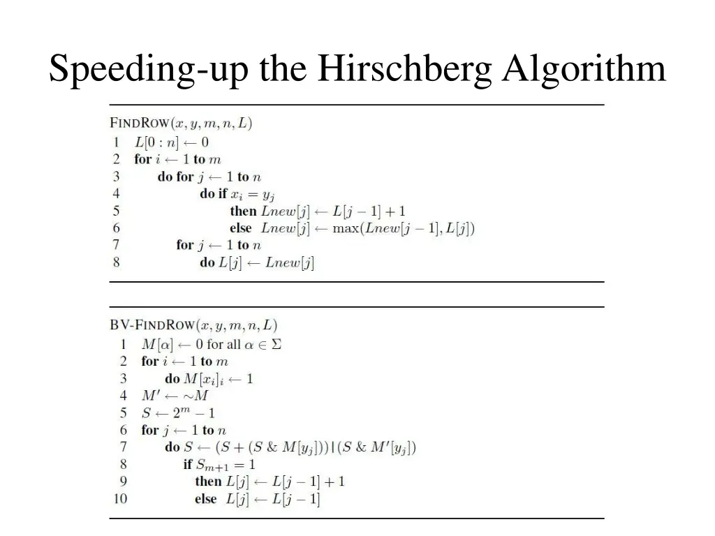 speeding up the hirschberg algorithm