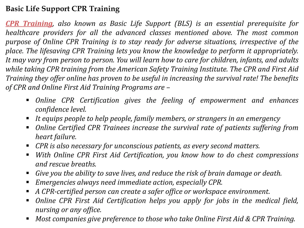 basic life support cpr training