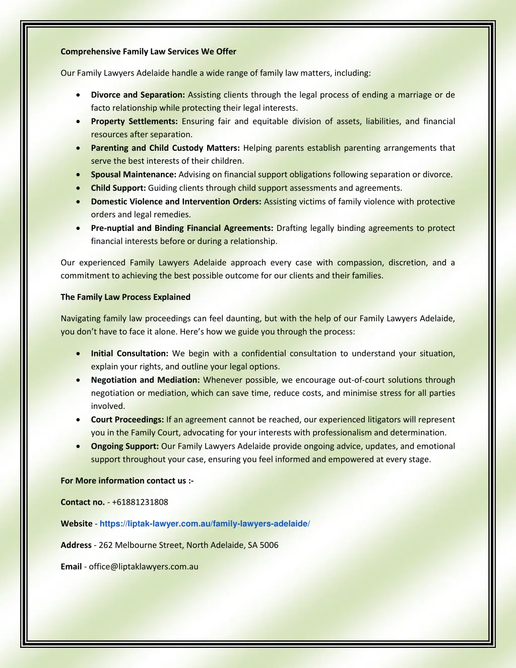 comprehensive family law services we offer