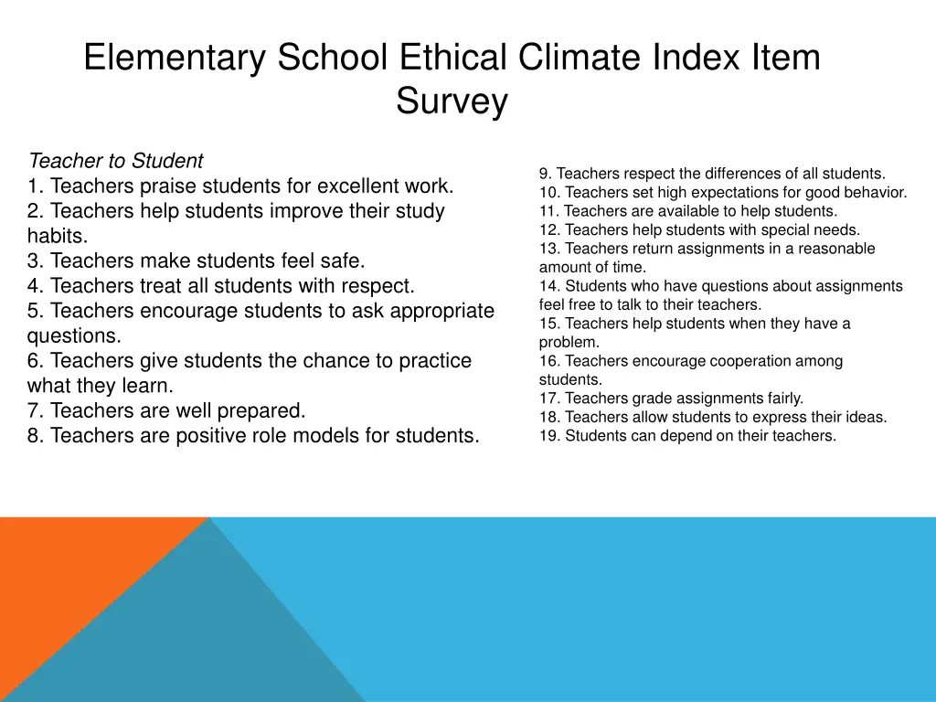 elementary school ethical climate index item