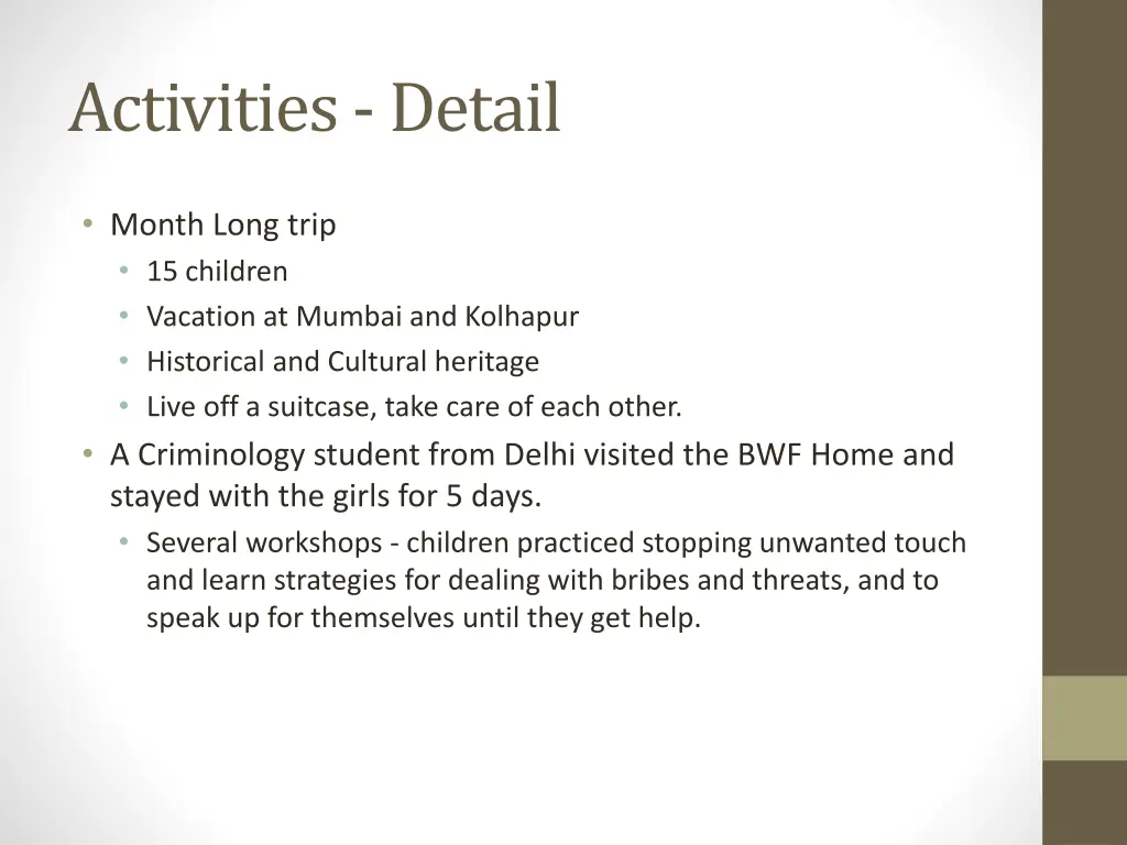 activities detail