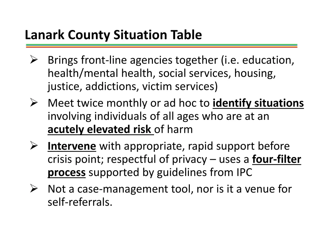 lanark county situation table 1