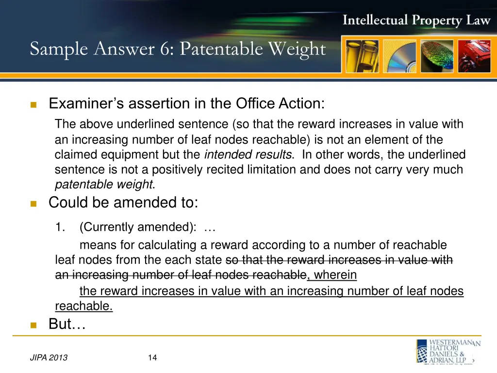 sample answer 6 patentable weight