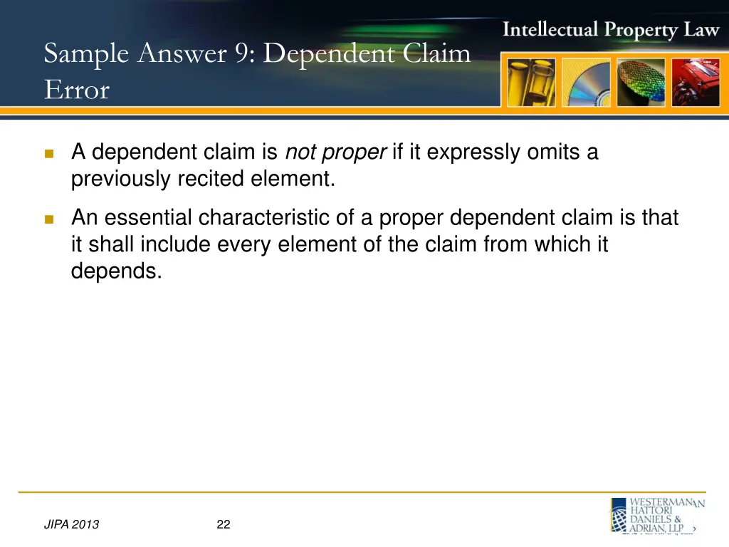sample answer 9 dependent claim error
